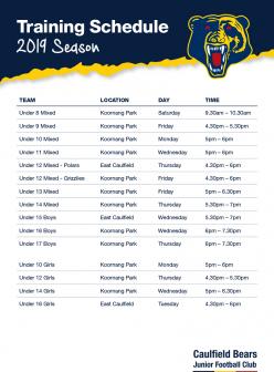 Training Schedule 2019